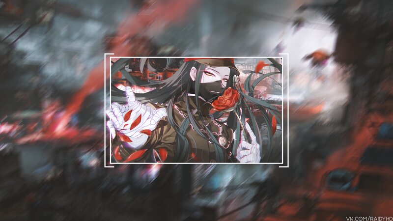 Anime Character Holding Rose — Black, Dramatic, Digital Art