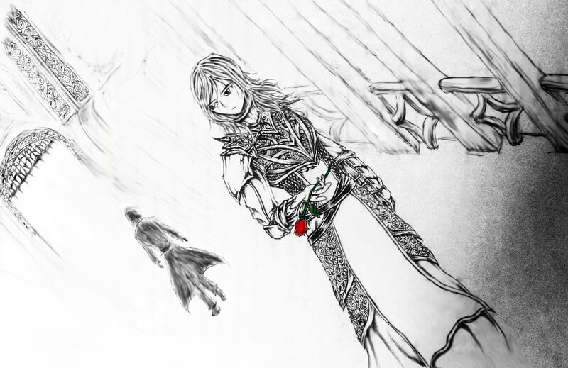 Anime Character Holding Rose — Black, Dramatic, Manga