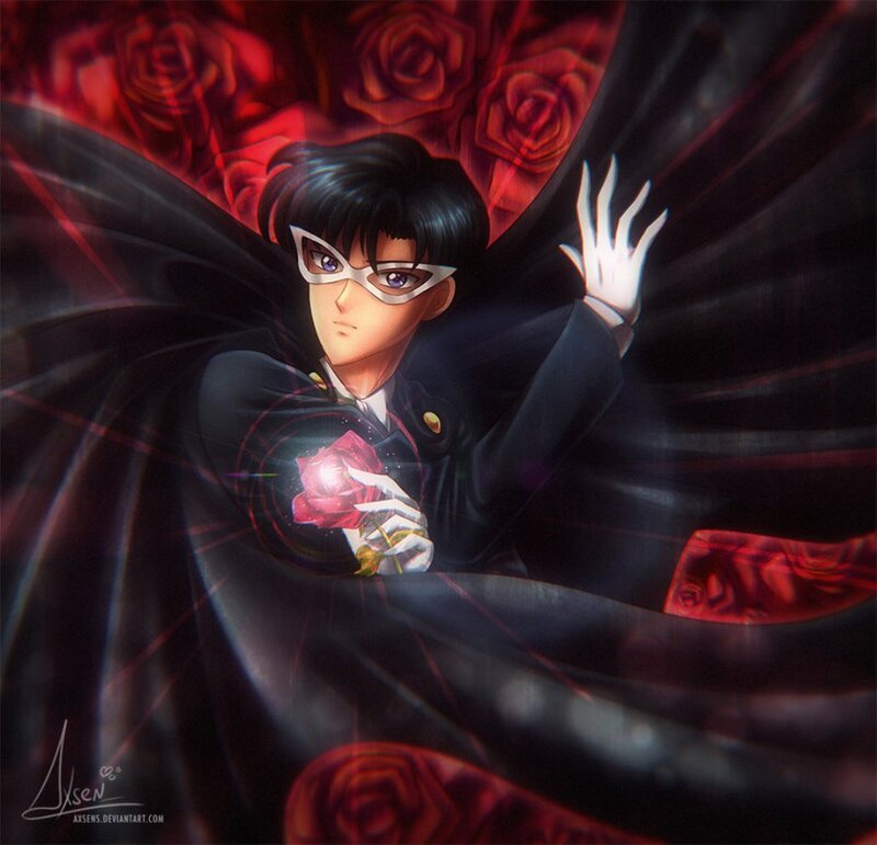 Anime Character Holding Rose — Black, Dramatic