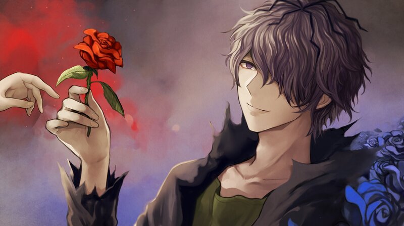 Anime Character Holding Rose — Purple