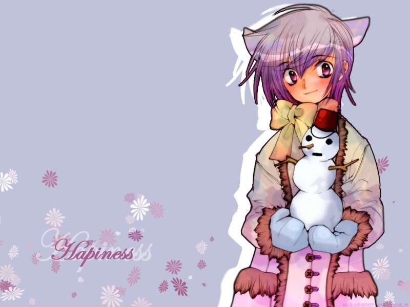 Anime Character Holding Snowman — Purple