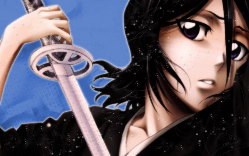 Anime Character Holding Sword — Black, Dramatic, Black Hair, Blue Sky