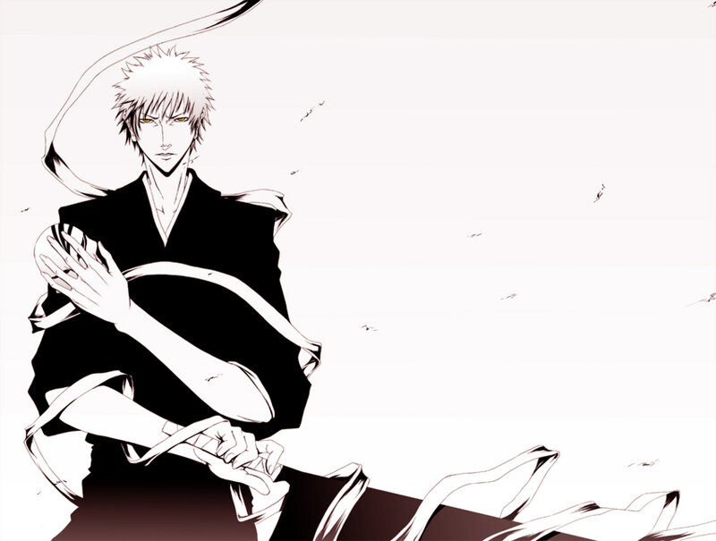 Anime Character Holding Sword — Black, Dramatic, Manga