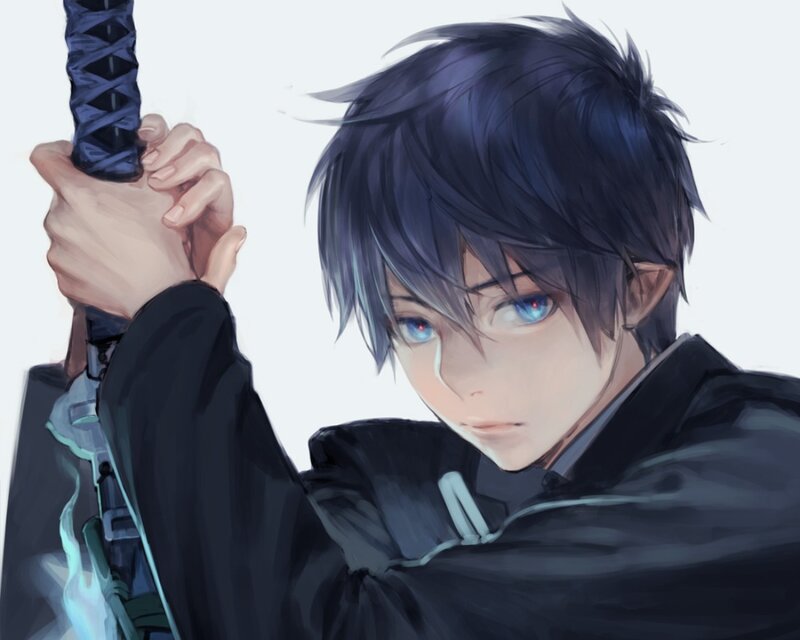 Anime Character Holding Sword — Black, Serious