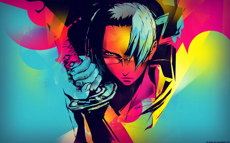 Anime Character Holding Sword — Blue, Dramatic, Manga, Glasses