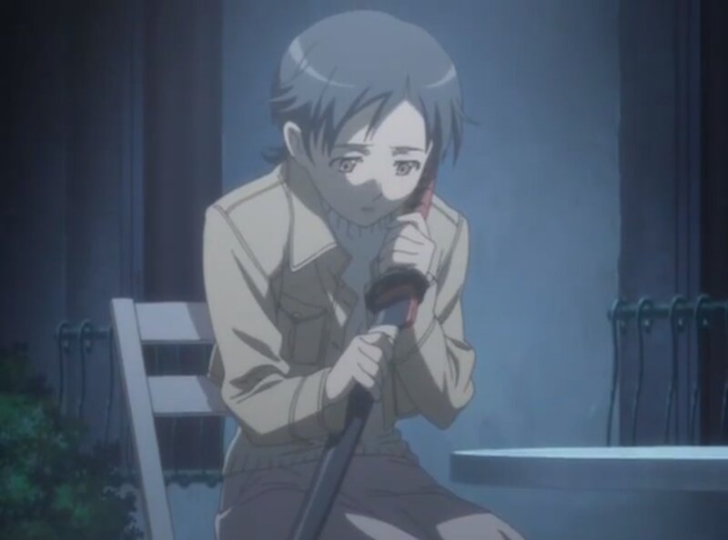 Anime Character Holding Sword — Blue, Dramatic, Night, Chair