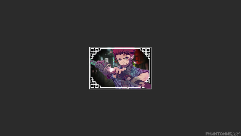 Anime Character Holding Sword — Purple, Dramatic, Night