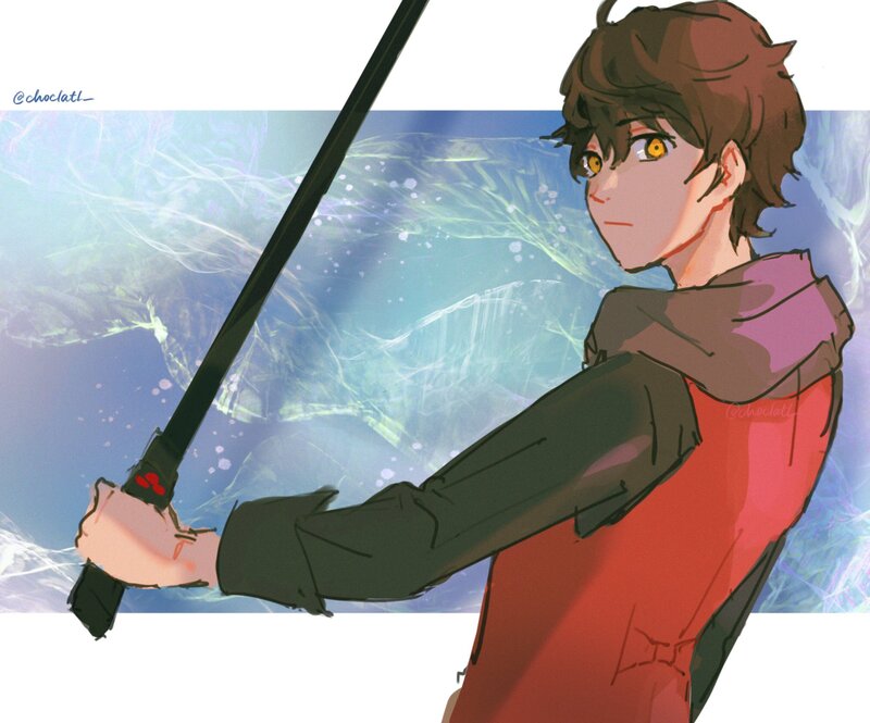 Anime Character Holding Sword — Red, Dramatic, Digital Art