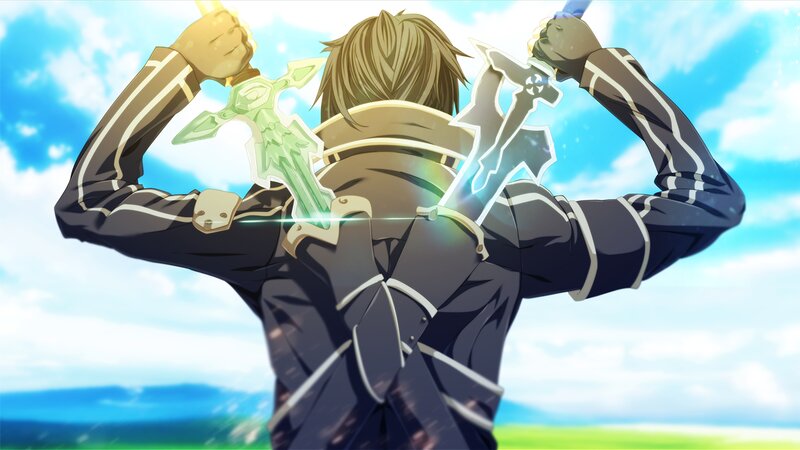 Anime Character Holding Swords — Blue