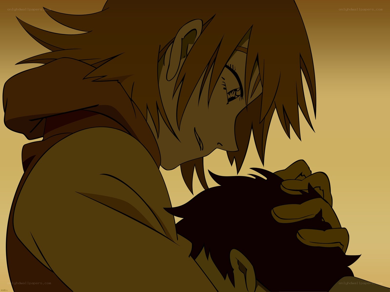 anime character hugging another