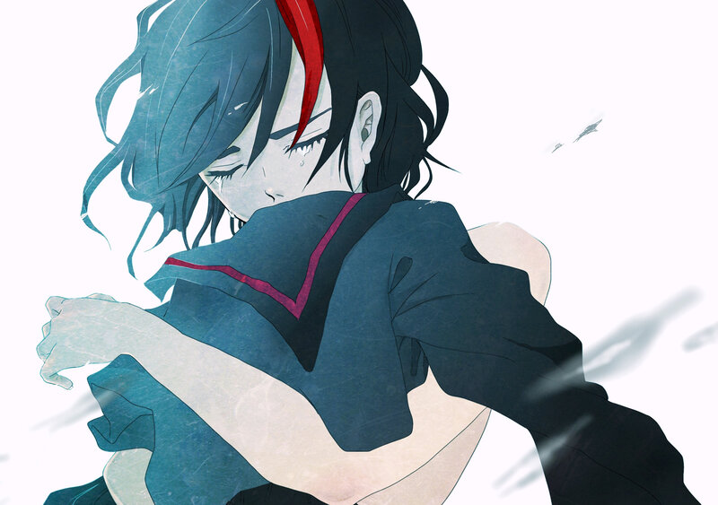 Anime Character Hugging — Blue, Dramatic, Manga