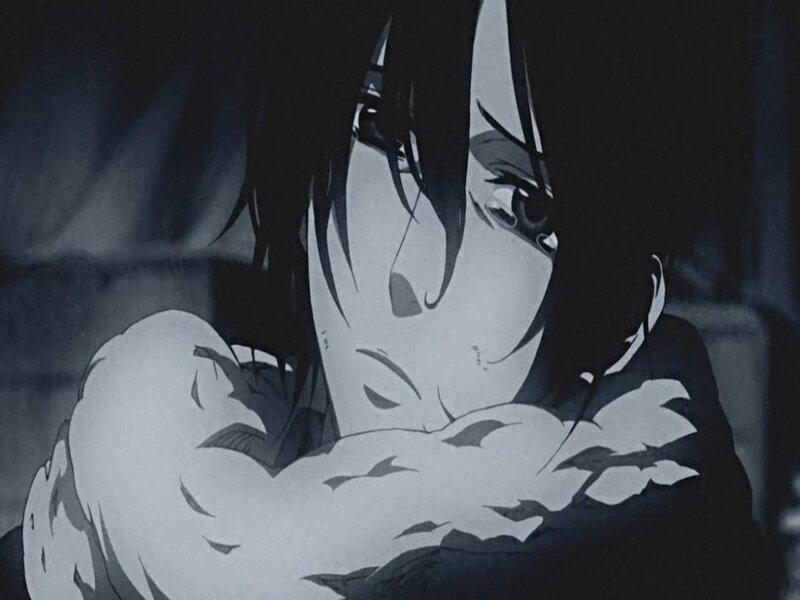 Anime Character Hugging Knees — Black