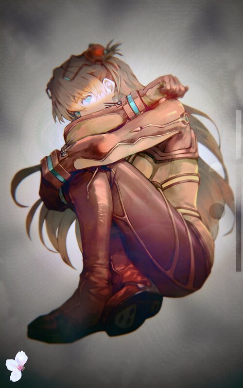 Anime Character Hugging Knees — Brown