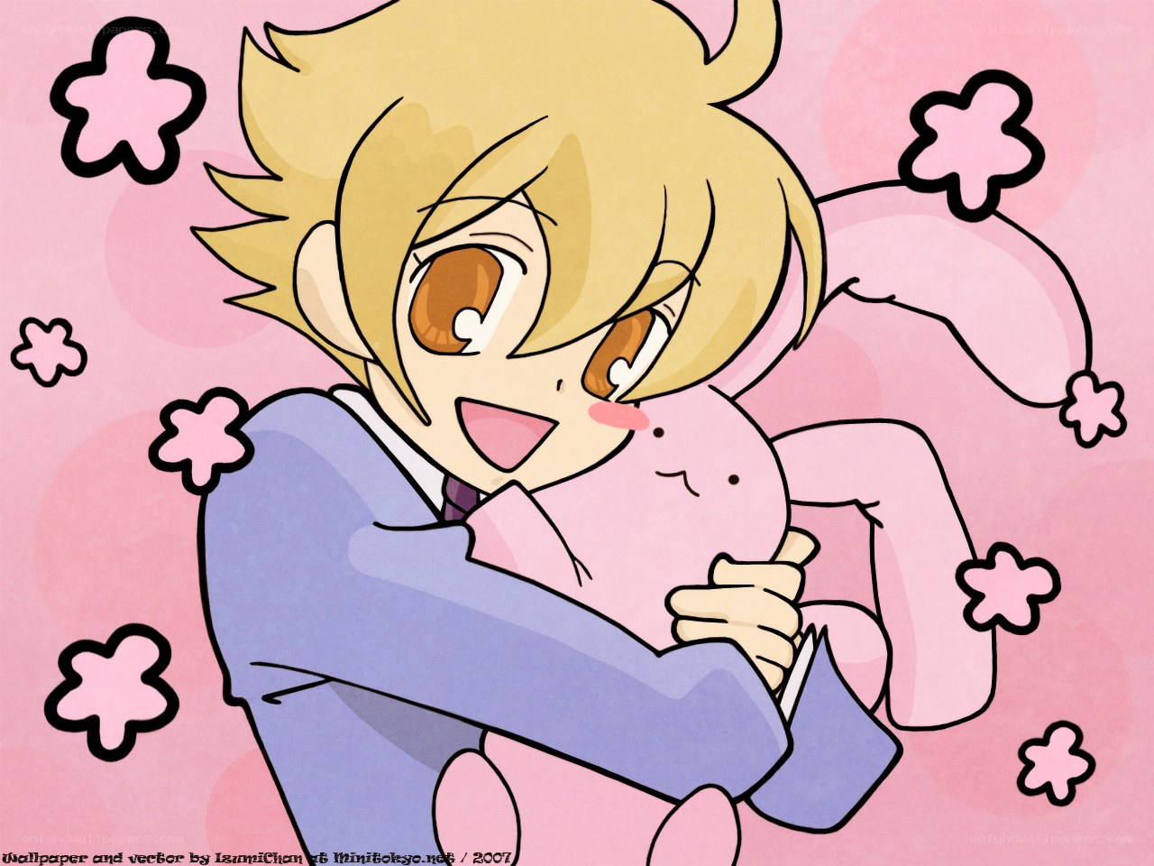 anime character hugging plush