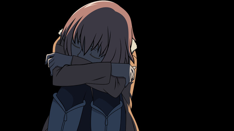 anime character hugging self