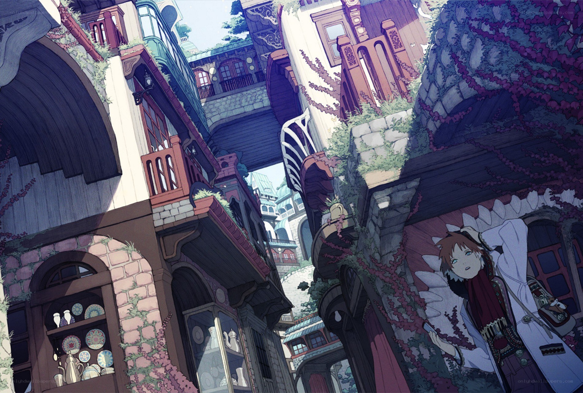 Anime character in a fantasy town
