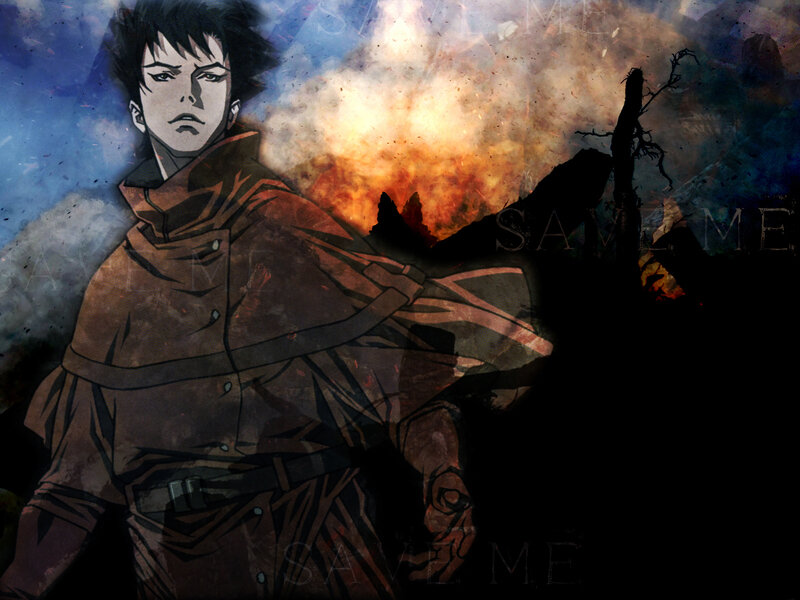 anime character in a fiery landscape