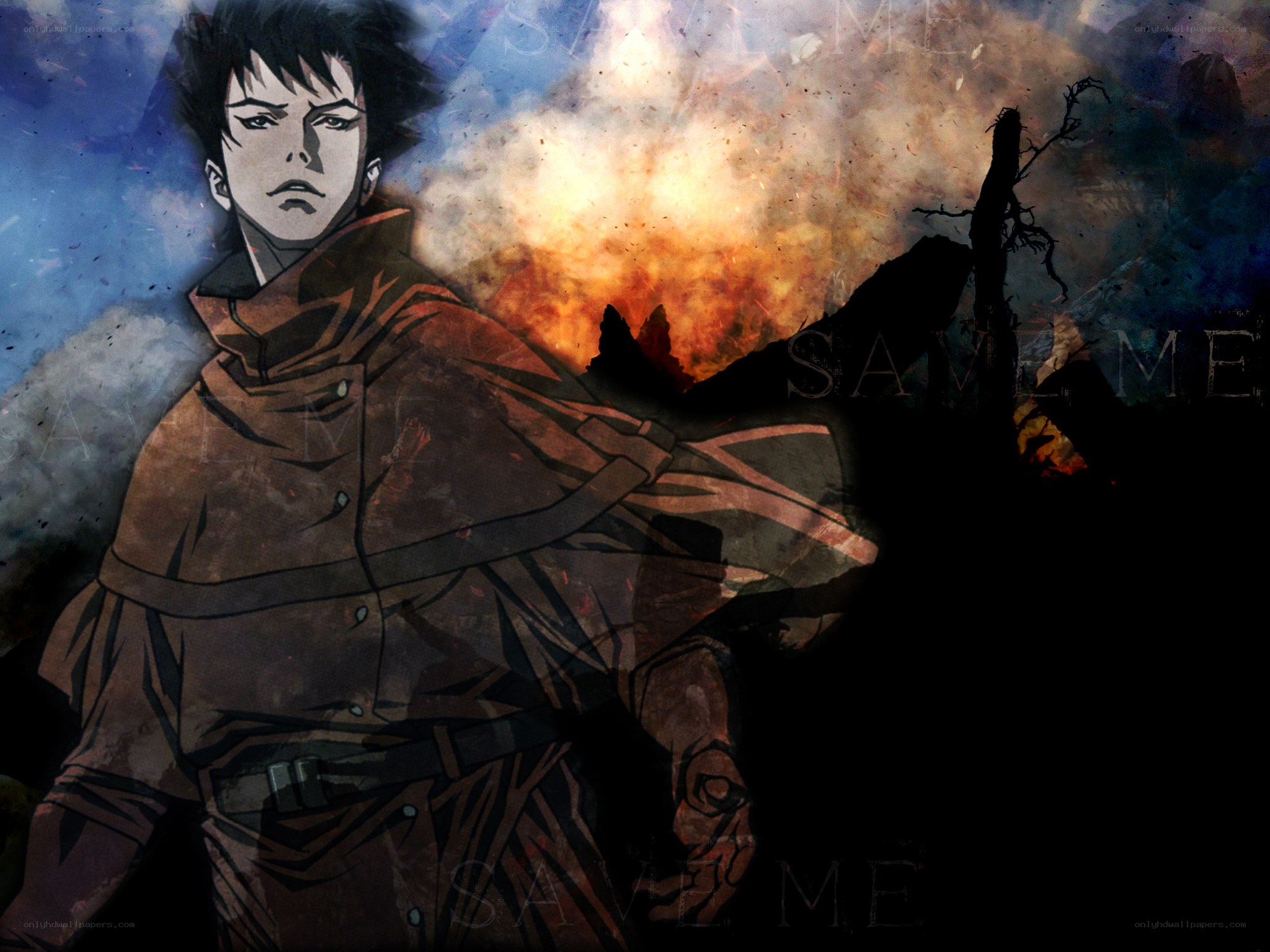anime character in a fiery landscape