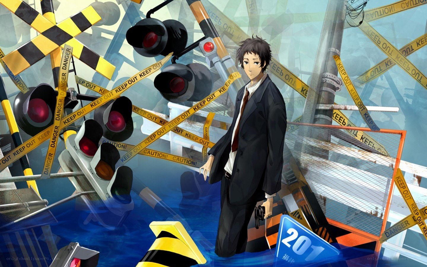 Anime character in a flooded zone