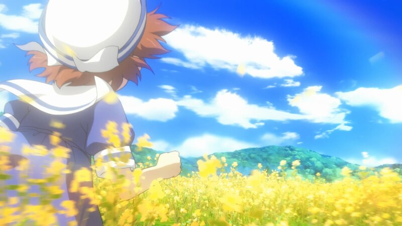 anime character in a flower field