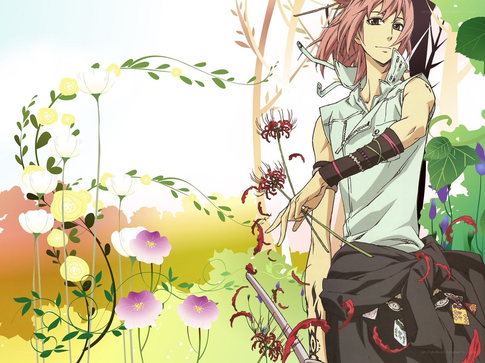 Anime character in a flower garden