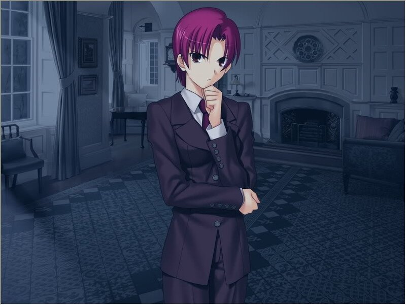 anime character in a formal room