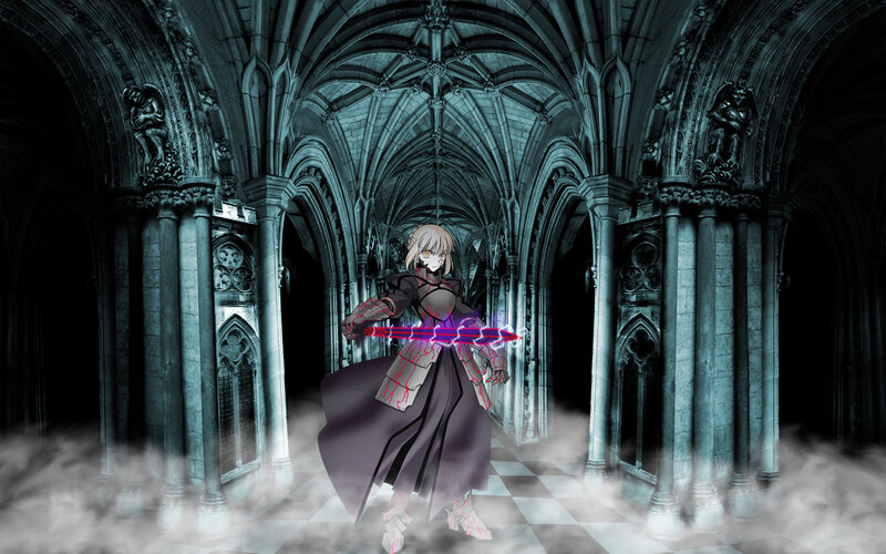 Anime character in a gothic hall