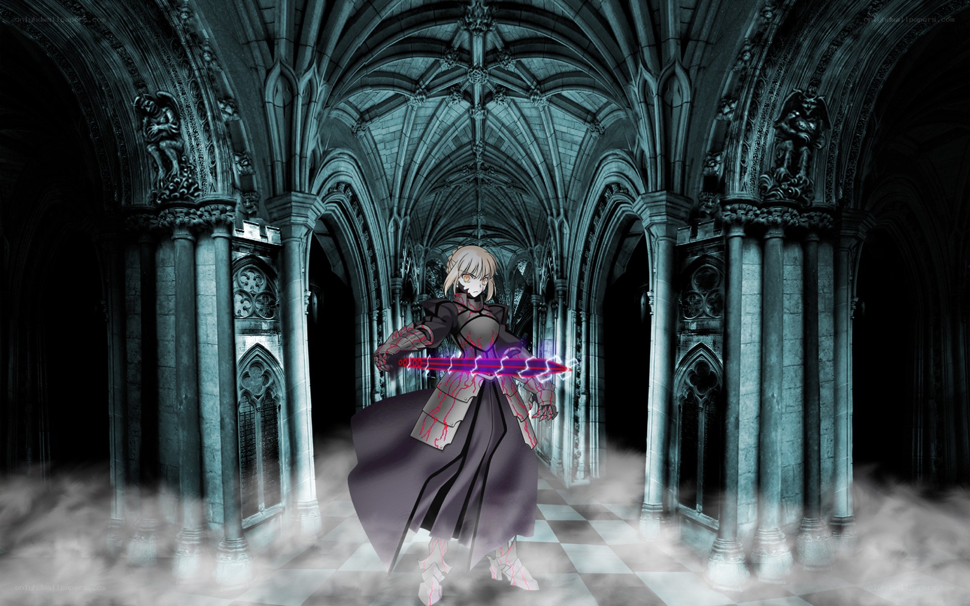 Anime character in a gothic hall