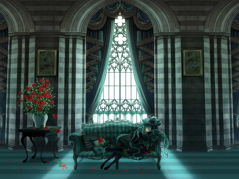 Anime character in a gothic room