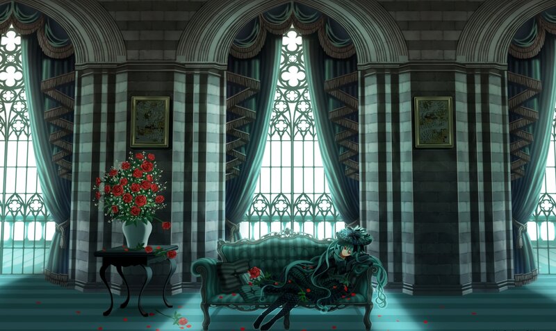 Anime character in a gothic room