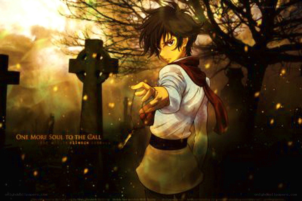 Anime character in a graveyard
