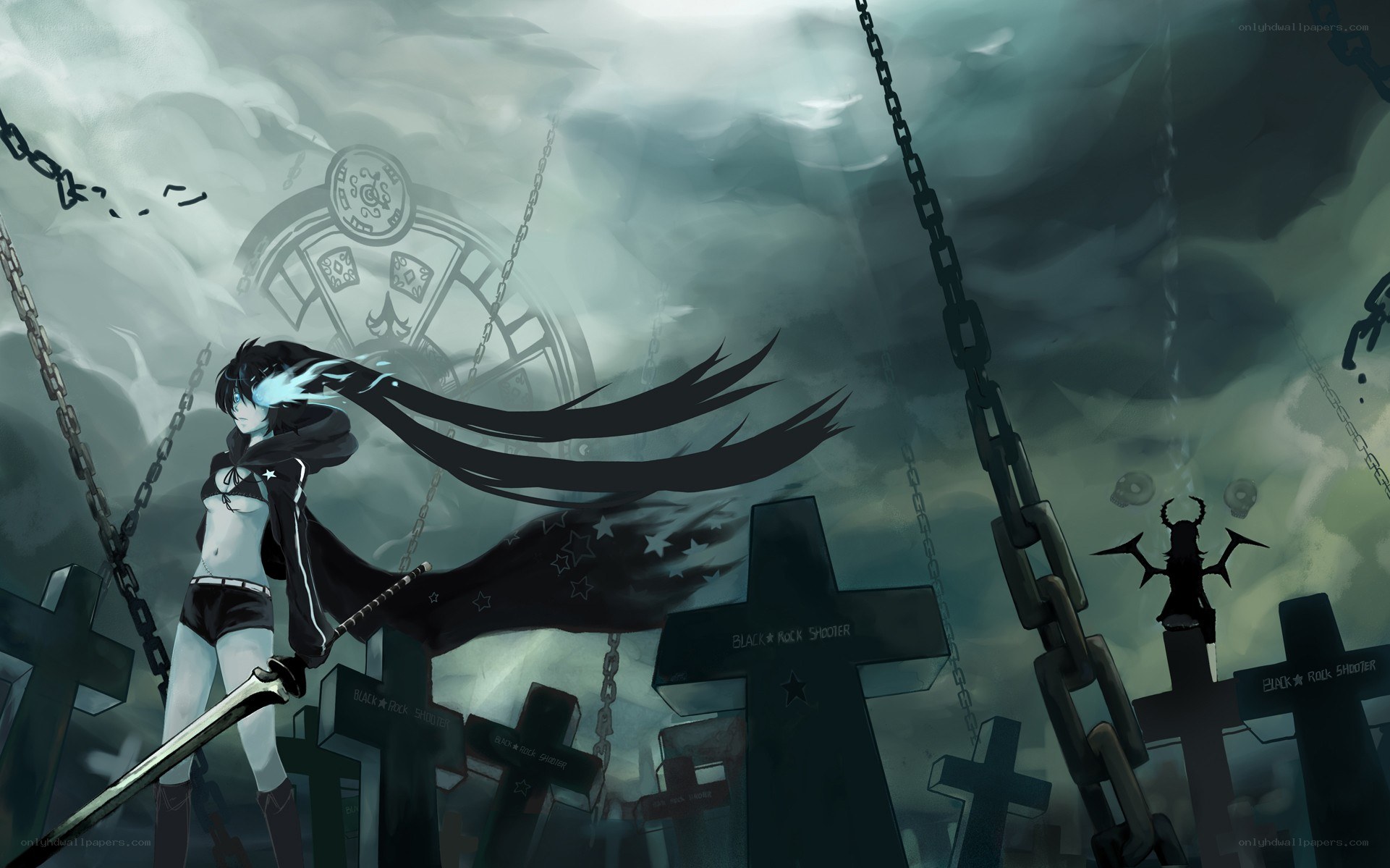 Anime character in a graveyard