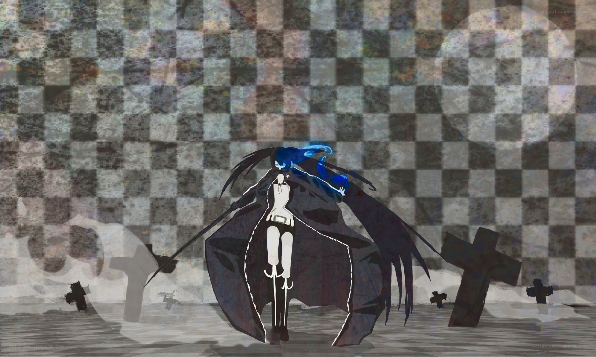 Anime character in a graveyard