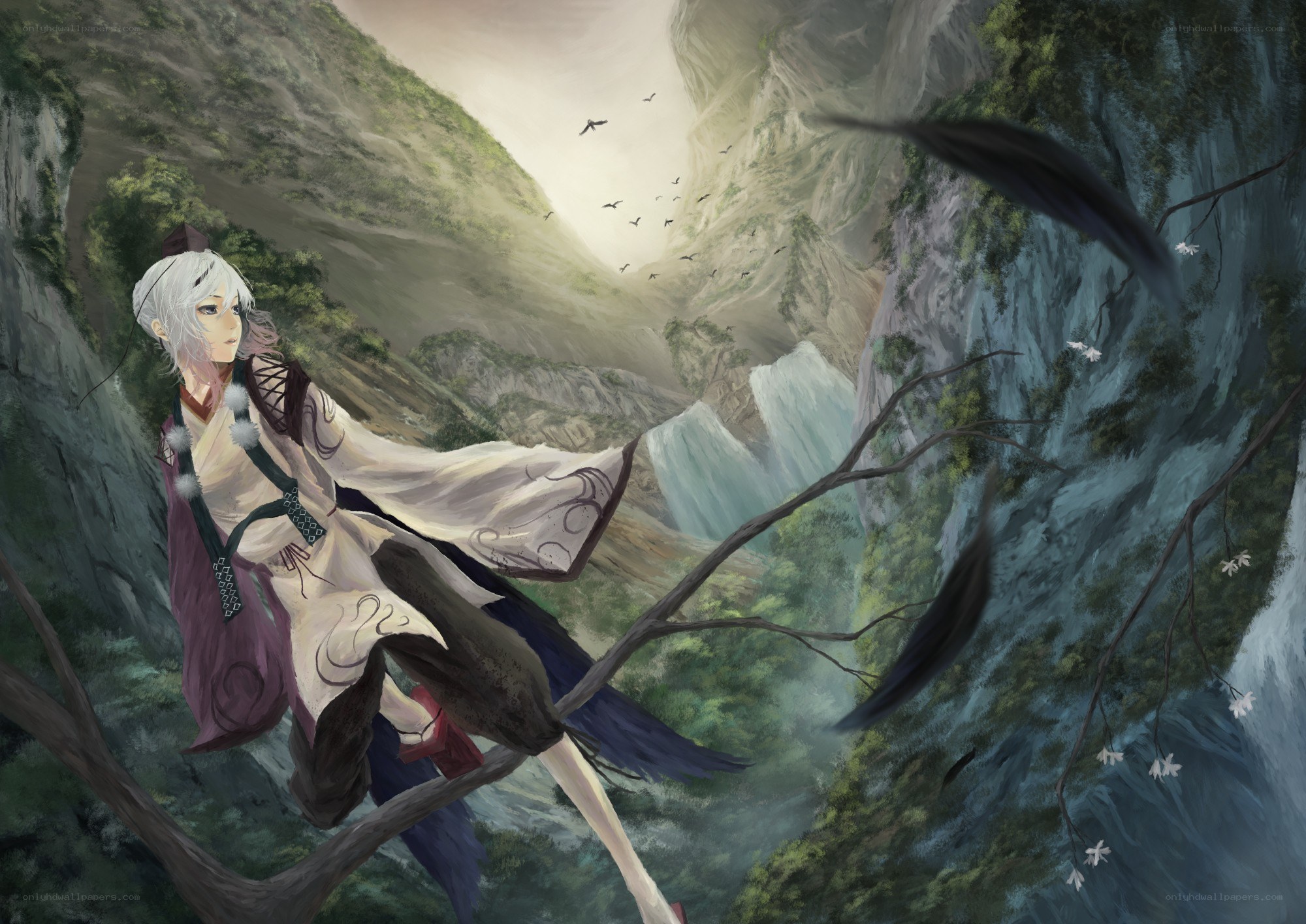 Anime character in a mountain valley