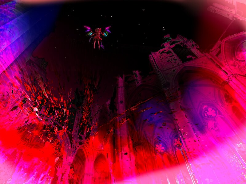 Anime character in a ruined cathedral