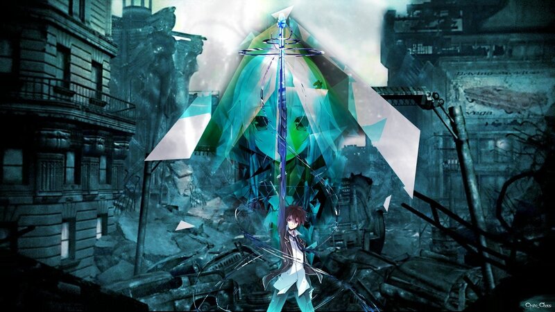 anime character in a ruined city