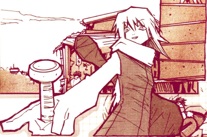 anime character in a ruined setting