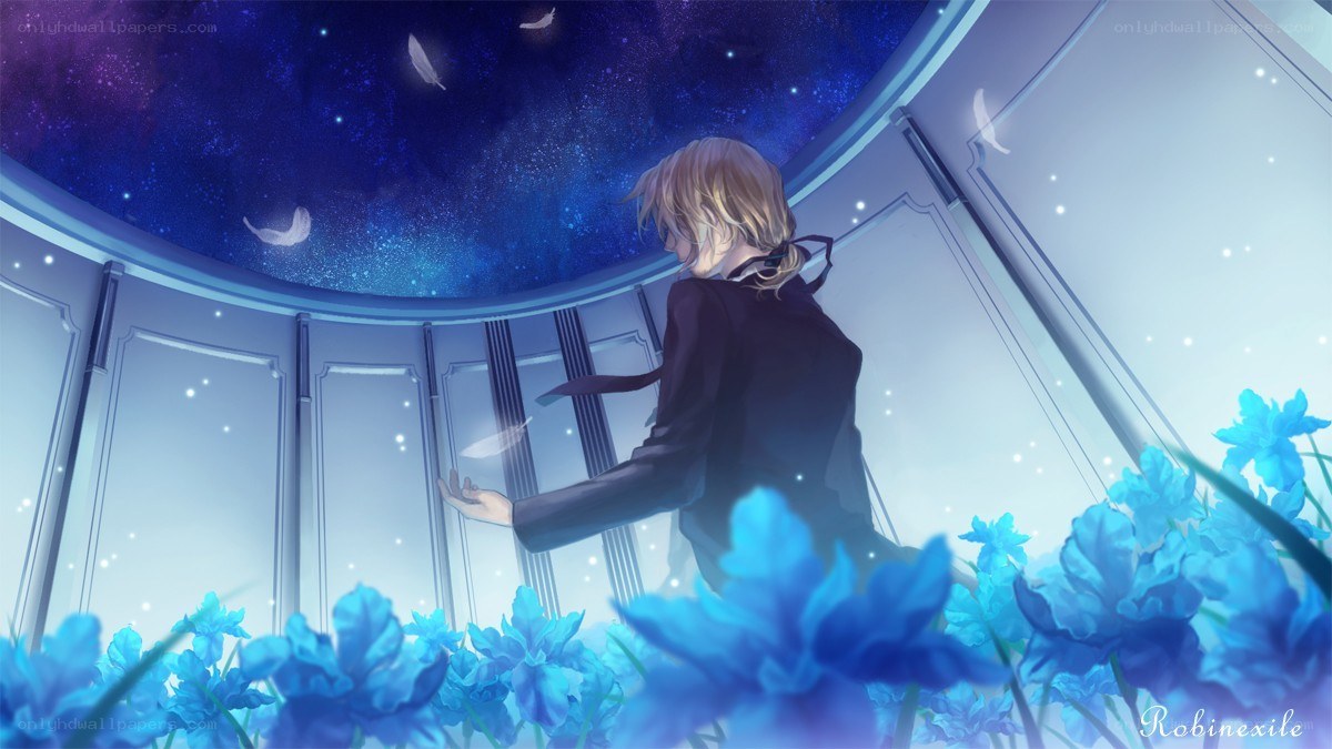 Anime character in a starry room