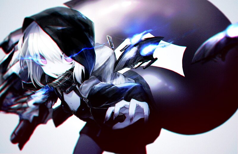Anime Character in Action — Black, Dramatic, Digital Art, Hooded Cloak