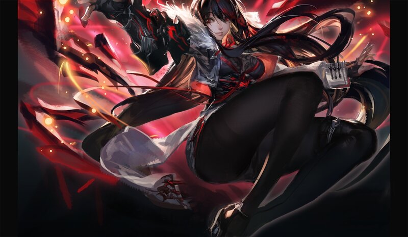 Anime Character in Action — Black, Dramatic, Digital Art