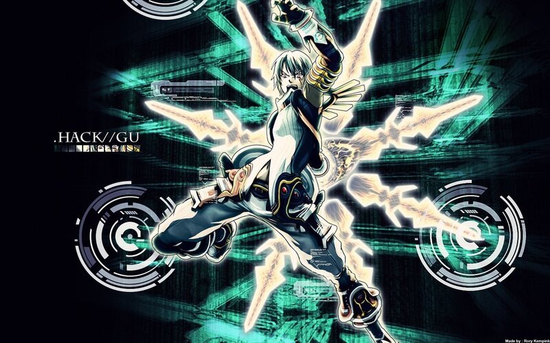 Anime Character in Action — Black, Dramatic, Digital Interface