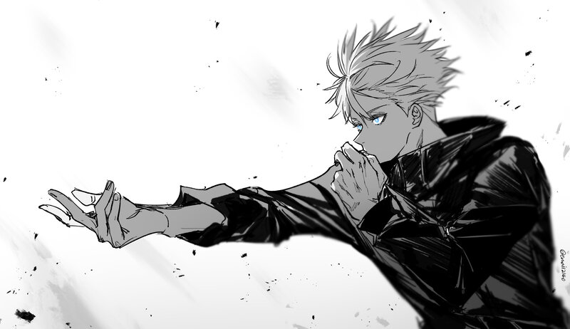 Anime Character in Action — Black, Dramatic, Manga, Spiky Hair, Blue Eyes