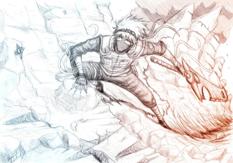 Anime Character in Action — Black, Dramatic, Manga, Sword, Rocky Terrain