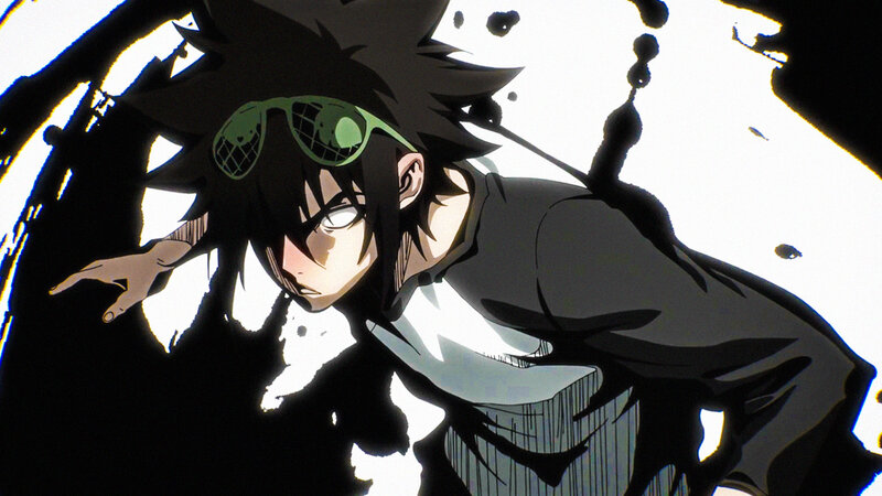Anime Character in Action — Black, Dramatic, Sunglasses