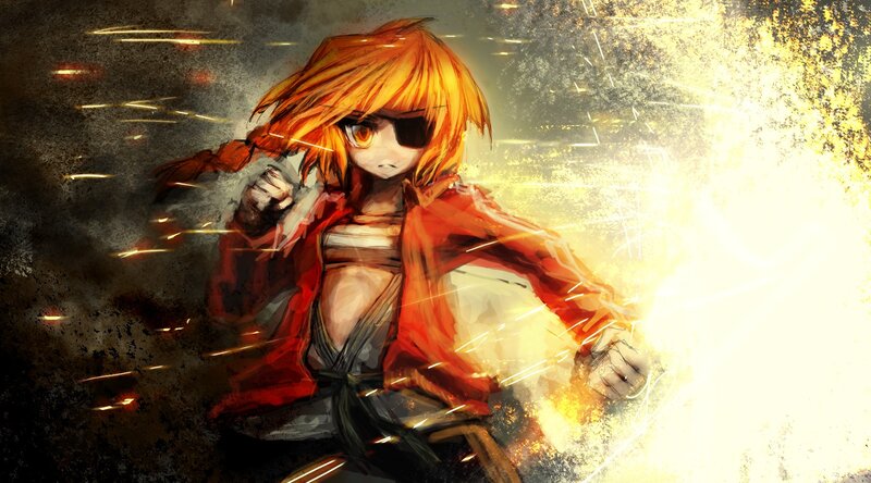 Anime Character in Action — Orange, Dramatic, Digital Art, Sunglasses