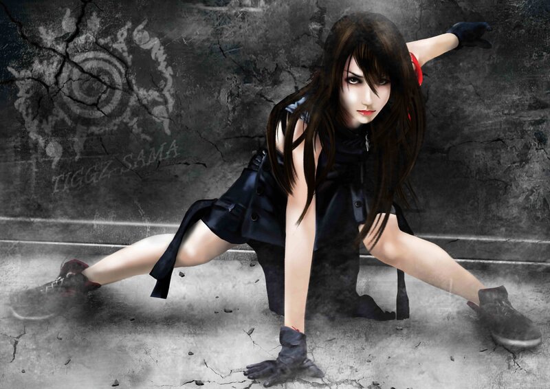 Anime Character in Action Pose — Black, Dramatic