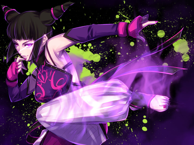 Anime Character in Action — Purple, Dynamic, Intense, Night