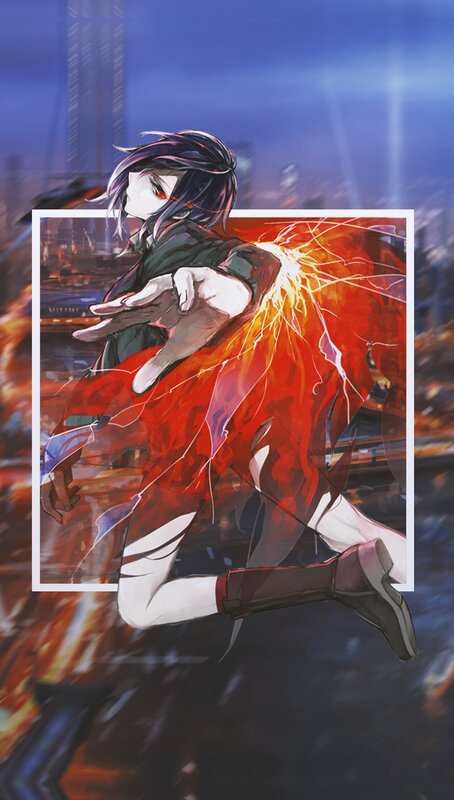 Anime Character in Action — Red, Dramatic, Night