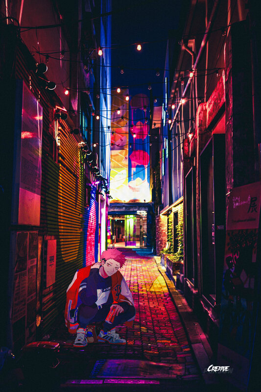 Anime Character in Alley — Purple, Nocturnal, Night