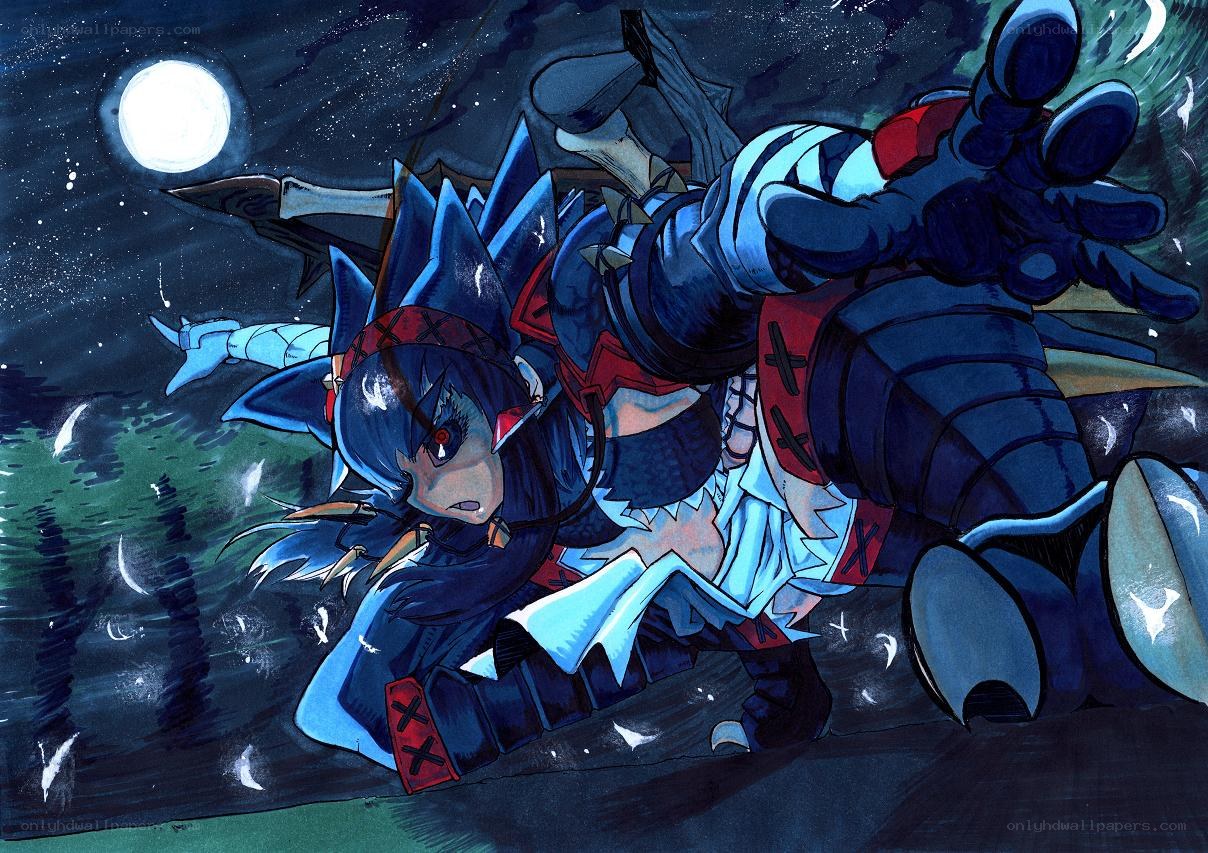 anime character in armor at night